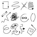 Arrows. Check mark V X sign icon, sketch checkmark. Vote Speech bubble symbol. Hand Drawn Arrow Infinity endless. Royalty Free Stock Photo